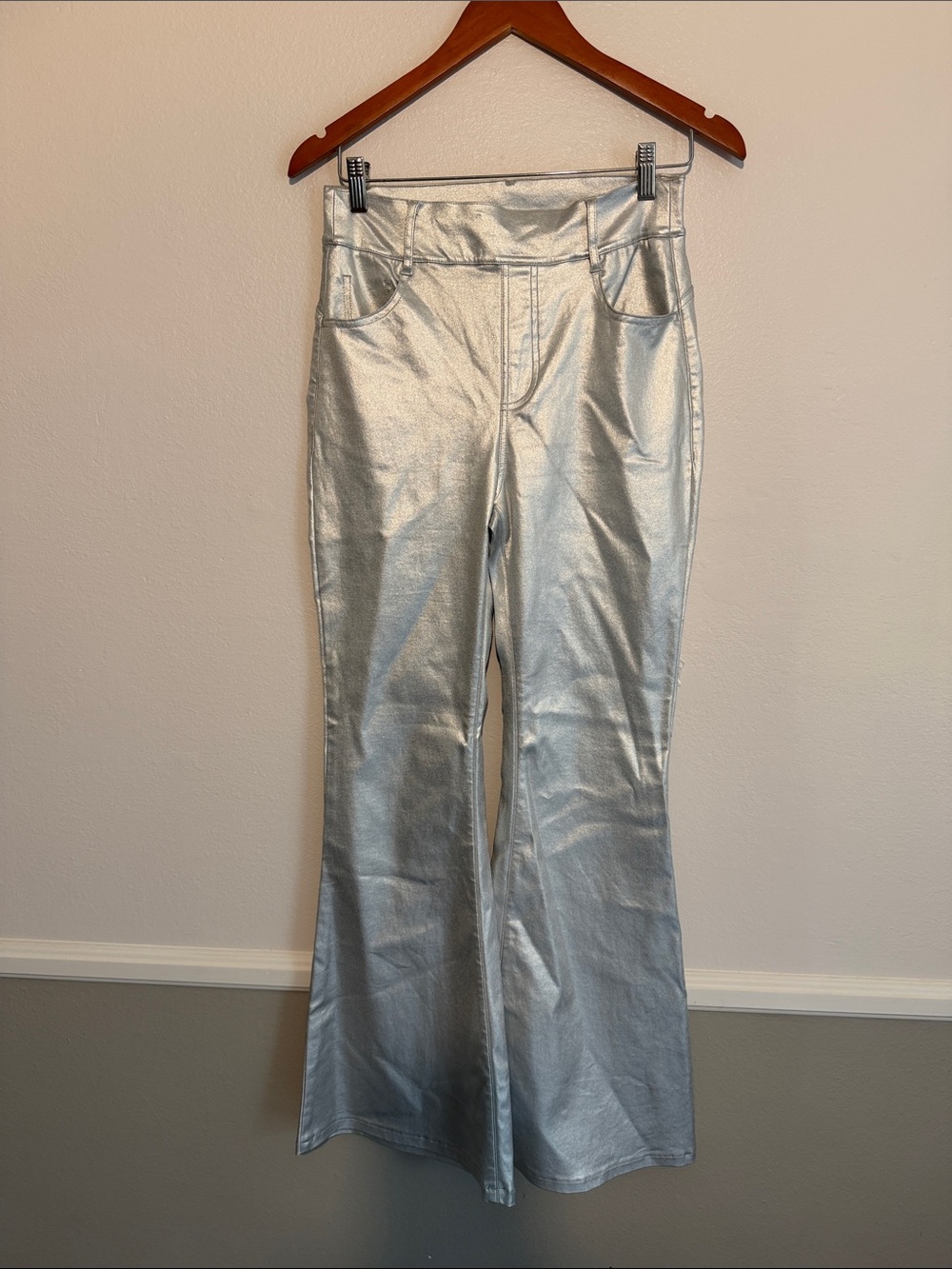 Zara Silver Metallic Flare Pants